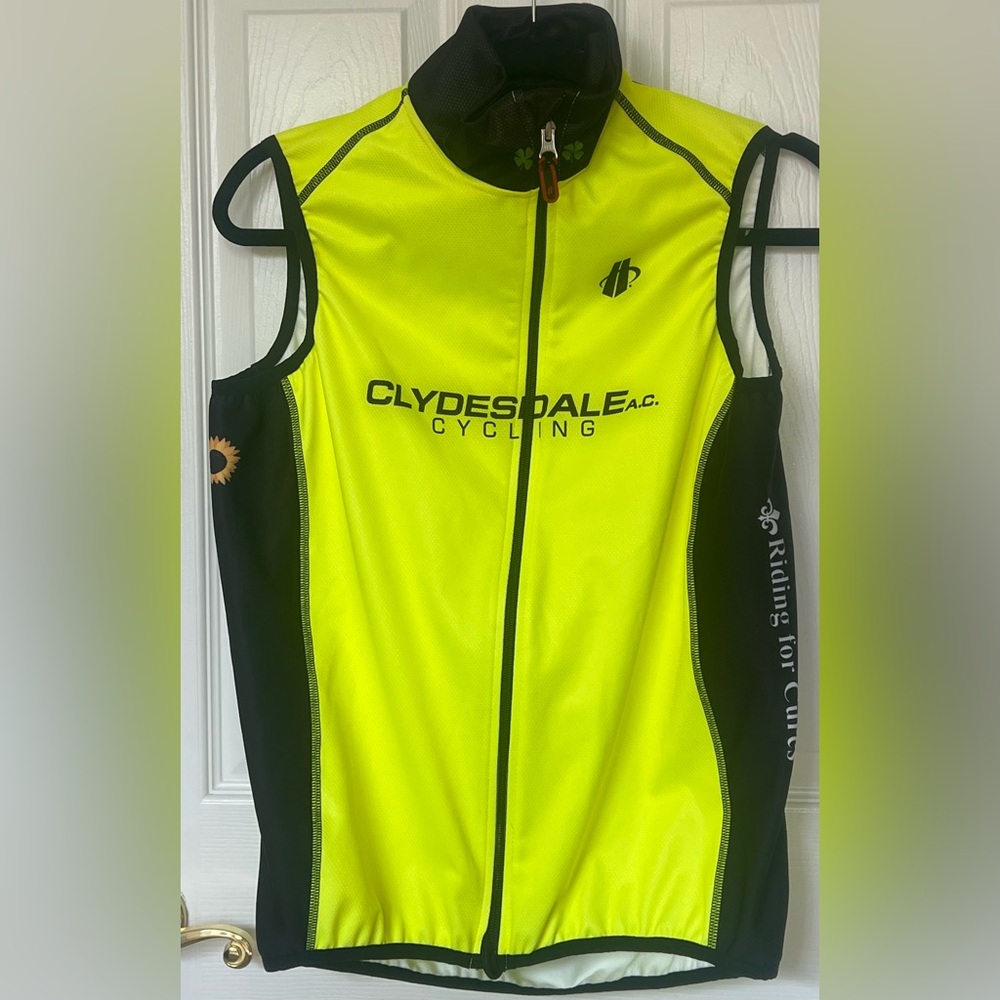 Clydesdale Cycling Vest in Neon Yellow & Black sides Sz M full zip